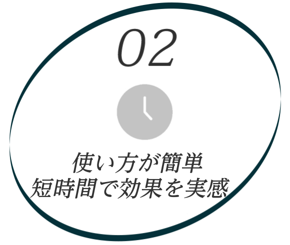 イラスト：02簡単時短　使い方が簡単、短時間で効果を実感